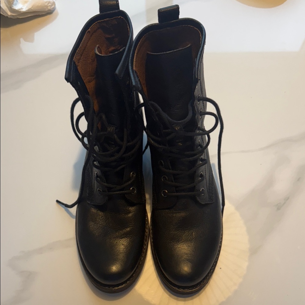 Frye Veronica Flex Combat Black Leather Boots